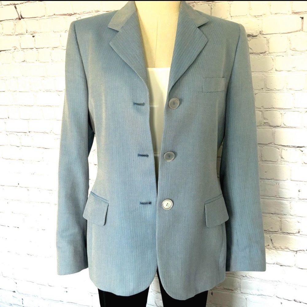 GIORGIO'S OF PALM BEACH Vintage Blue Chevron Pattern Fitted Blazer--EUC--8 - Picture 2 of 16